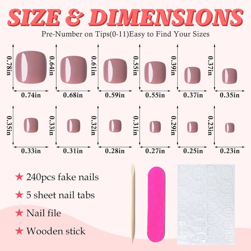 LuckForever 168pc Press on Toenails Women Fake Toe Nails with Glue Tabs, Coffee Fake Toenails Press on Nail Short Square Toe Nails Press ons Glue Toenail Feet False Artificial Acrylic Toe Nail Tips - Image 2